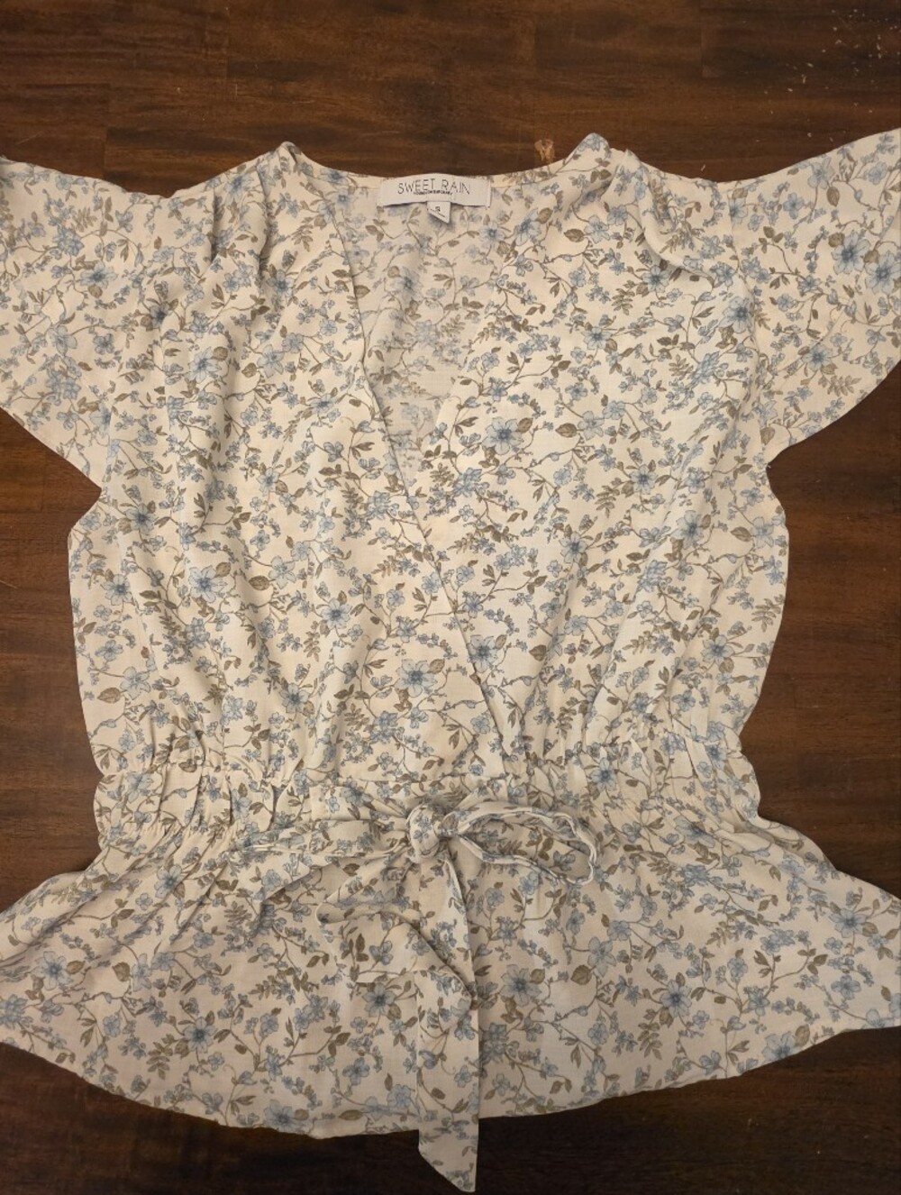 Sweet Rain Young Contemporary Floral Wrap Peplum Top - Size S